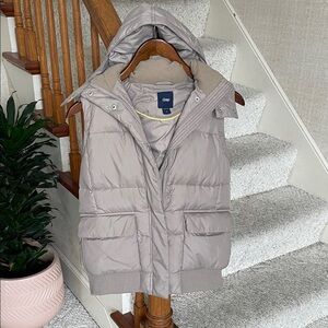 GAP Down Filled Tan Hooded Puffer Vest